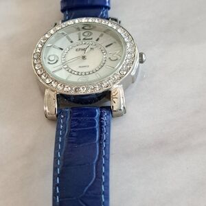 Chic Silver and Blue Watch with Crystal Accents